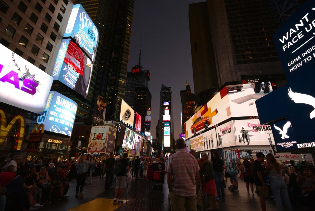 Times Square at night.