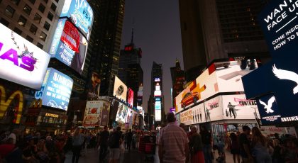 Times Square at night.